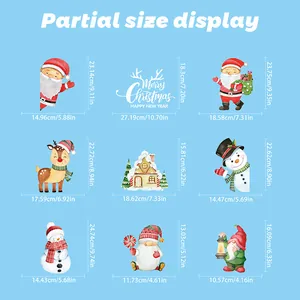 Tableau des tailles de 9 autocollants de Noël peints à la main avec dimensions détaillées