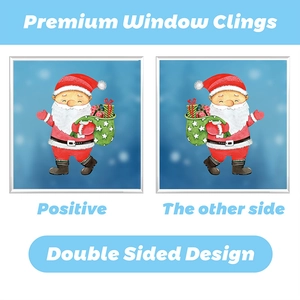 Détail de l'autocollant de fenêtre de Noël double face avec dessin de Père Noël aquarelle