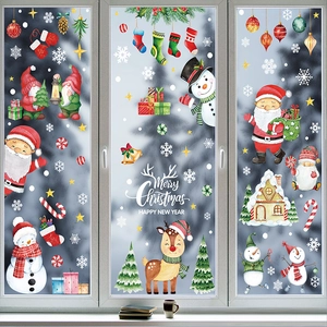 Stickers de fenêtre de Noël statiques avec Père Noël, renne et gnomes pour décoration