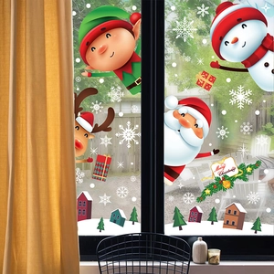 Christmas window static stickers featuring Santa Claus reindeer and snowman on glass