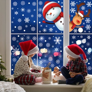 Stickers de Noël pour fenêtres avec bonhomme de neige renne et flocons de décoration