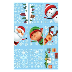 9 sheets of Christmas window stickers featuring snowman, reindeer, and Santa Claus patterns