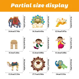 Detailed size chart for Diwali window stickers showing elephant and mandala dimensions
