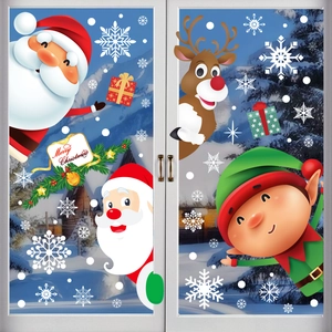 Christmas Window Clings Static Stickers Santa Claus Reindeer Snowflakes Reusable Xmas Decals Glass Decor