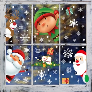Colorful Christmas window static stickers featuring Santa, reindeer and snowflake scenes
