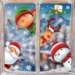 Christmas Window Stickers Static Clings Santa Reindeer Snowman Snowflakes PVC Double Sided Waterproof Glass Decor