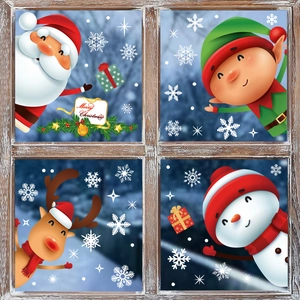 Christmas window stickers set featuring Santa, Reindeer, Snowman, and Elf icons