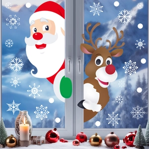 Christmas Window Stickers Santa Claus Reindeer Snowflake PVC Static Cling Removable Waterproof Glass Home Holiday Decor