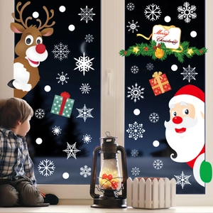 Christmas window decals with Santa Claus reindeer and snowflakes for festive glass decoration