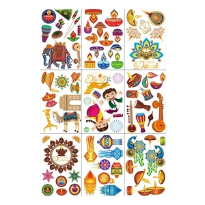 9-sheet Diwali window stickers featuring Ganesha, peacocks, and Diya lamps for festival decor
