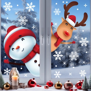 Adesivi per finestre di Natale con pupazzo di neve e renna per decorazioni natalizie
