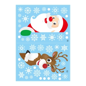 Christmas window static stickers set featuring Santa Claus, reindeer and white snowflakes