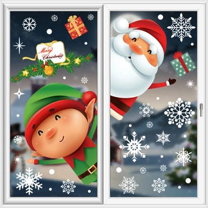 Christmas Window Clings Static Cling Decals Santa Claus Snowflake Elf PVC Double Sided Glass Stickers Holiday Decoration