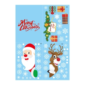 Christmas window stickers set with Santa Claus, reindeer and snowflakes for festive decor