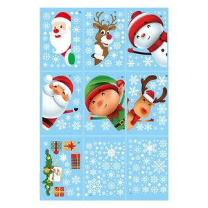 Christmas window stickers set with Santa Claus reindeer and snowflakes for home decor