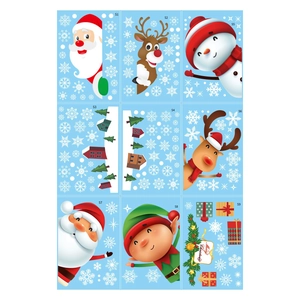 9-sheet Christmas window clings set featuring Santa Claus, reindeer, and snowflakes decorations