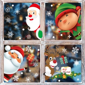 Christmas static window stickers set featuring Santa, reindeer and snowflakes for holiday decor
