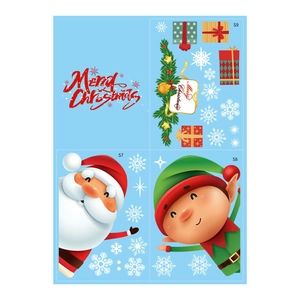 Christmas window stickers set with Santa, elves and snowflakes for holiday glass decoration