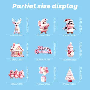 Detailed size chart for pink Christmas stickers showing Santa and reindeer dimensions