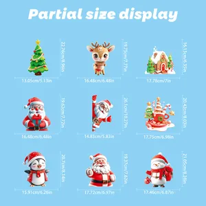 Detailed size chart for 3D Christmas window stickers including Santa, elk, and snowman