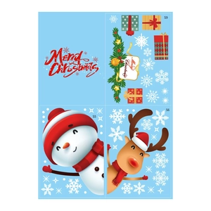 Christmas window static stickers set with snowman reindeer and snowflakes for holiday decor