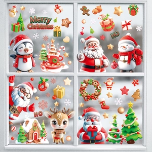 Christmas Window Clings PVC Static Stickers Santa Claus Reindeer Snowman Decals For Glass Door Holiday Home Decoration
