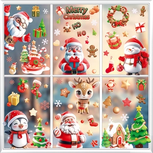 3D Santa Claus and Reindeer static window decals for Christmas glass door decorations