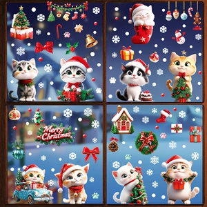 Weihnachtsfensterbilder Statische Aufkleber Doppelseitig PVC Cartoon Katzen Feiertag Heimdekoration Glasaufkleber