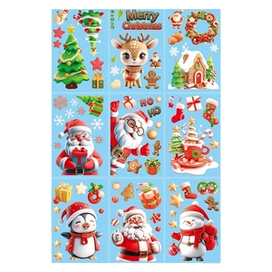 3D Santa Claus and reindeer Christmas window static stickers for holiday decoration