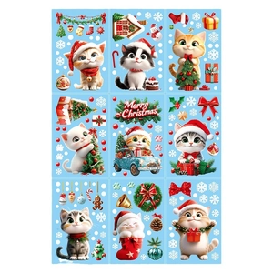 Weihnachtsfensterbilder Set mit süßen Katzen, Bäumen und Schneeflocken Dekorationen