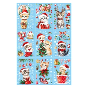 Christmas cat window stickers set with 9 cute designs featuring festive balloons and snowflakes
