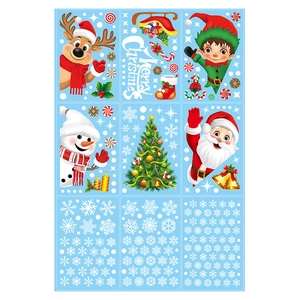 Christmas window decals set featuring Santa, reindeer, and snowman for holiday decoration