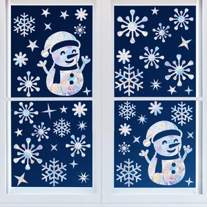 Rainbow prism Christmas snowman and snowflake static window clings for home decor