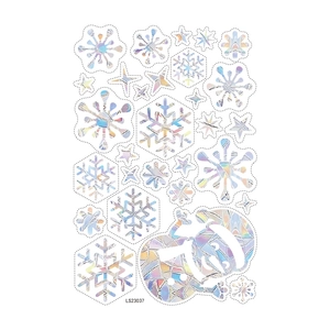 Rainbow prism Christmas snowman and snowflake static window clings with laser effect