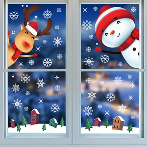 Stickers de Noël pour fenêtres avec renne, bonhomme de neige et cabanes enneigées décoratifs