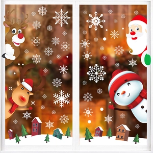 Adesivi natalizi per finestre fronte-retro con Babbo Natale, renne e fiocchi di neve