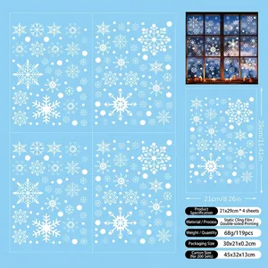 Detail of 4-sheet Christmas snowflake window clings showing static film and 119 decals