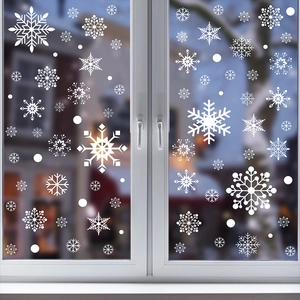 White snowflake window static clings for Christmas and winter glass decorations