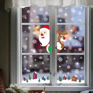 Christmas window static stickers set with Santa, reindeer and snowflakes for holiday decor