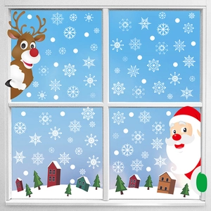 Stickers de Noël avec Père Noël, renne et flocons pour décoration de vitrine et vitre