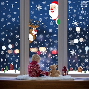 Stickers de Noël pour fenêtres avec Père Noël, renne et flocons de neige décoratifs