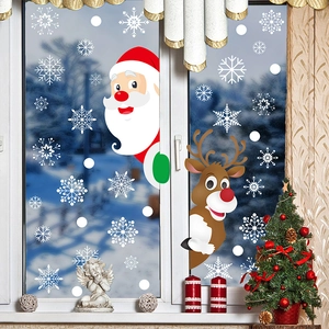 Adesivi natalizi per finestre con Babbo Natale, renne e fiocchi di neve bianchi