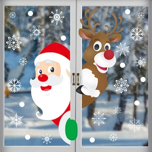 Adesivi natalizi per finestre con Babbo Natale, renna e fiocchi di neve su vetro