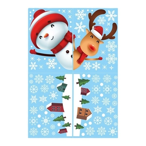 Stickers de Noël pour fenêtres avec bonhomme de neige, renne, chalets et sapins verts