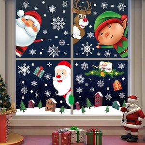 Stickers électrostatiques de Noël avec Père Noël et rennes pour décoration de fenêtres