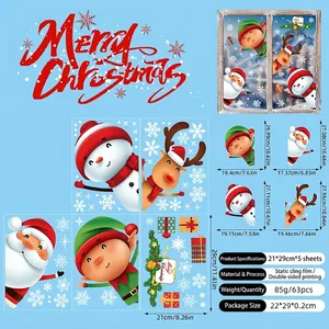 Detailed sheet size guide for 63pcs Christmas static cling stickers with various cartoon decals