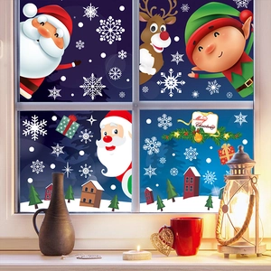 Stickers de Noël statiques avec Père Noël et flocons pour décoration de vitres