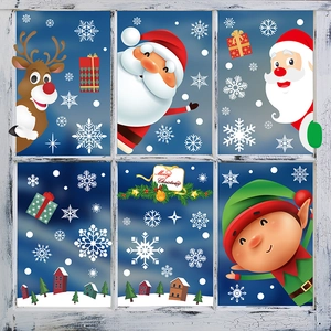 Autocollants de Noël pour vitres avec Père Noël et rennes pour décoration festive en verre