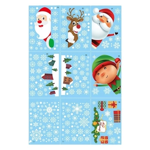 Lot de 9 stickers de Noël statiques avec Père Noël, rennes et flocons de neige