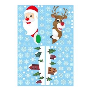 Christmas window stickers set with Santa Claus, reindeer and snowflakes for home decoration